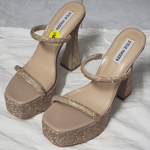 NEW Steve Madden Rose Gold Rhinestone Zayne Mules - Picture 2 of 7